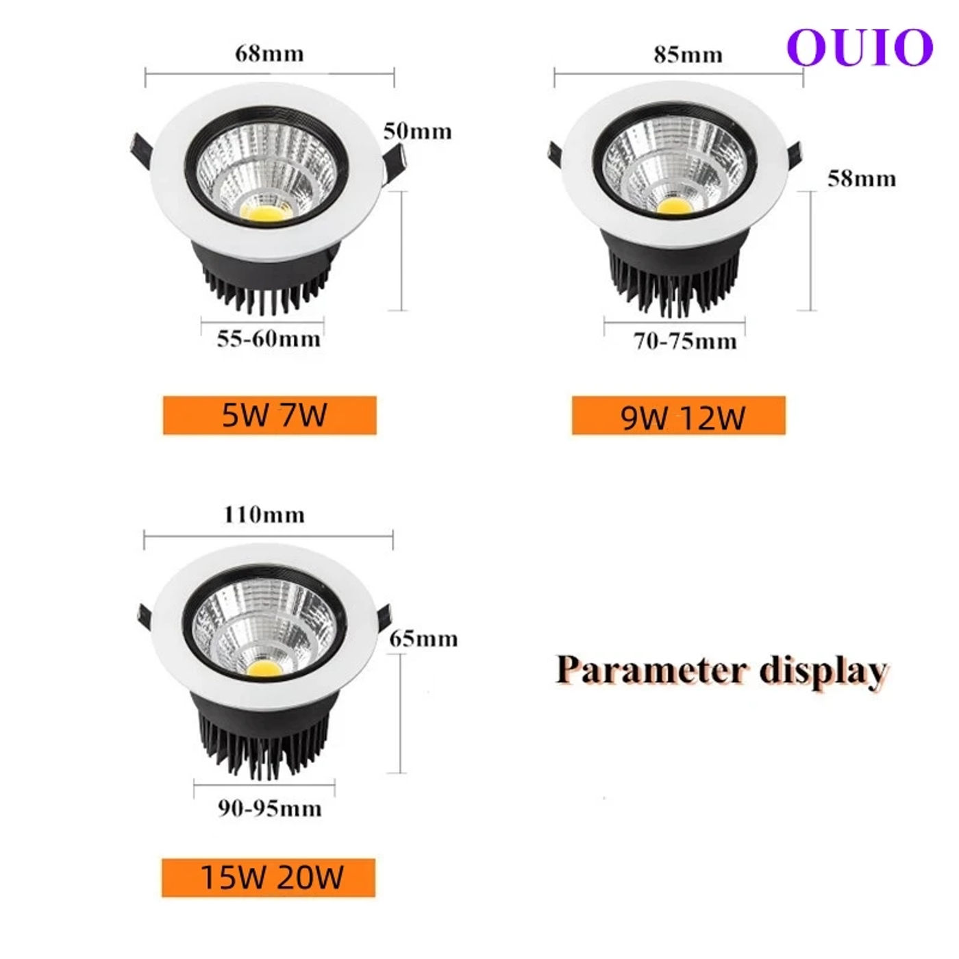 Description Picture 3 of itemRecessed Round Dimmable LED Downlights 20W 15W 12W 9W 7W 5W COB Ceiling Lamps Spot Lights AC90~260V Indoor Lighting Power Driver