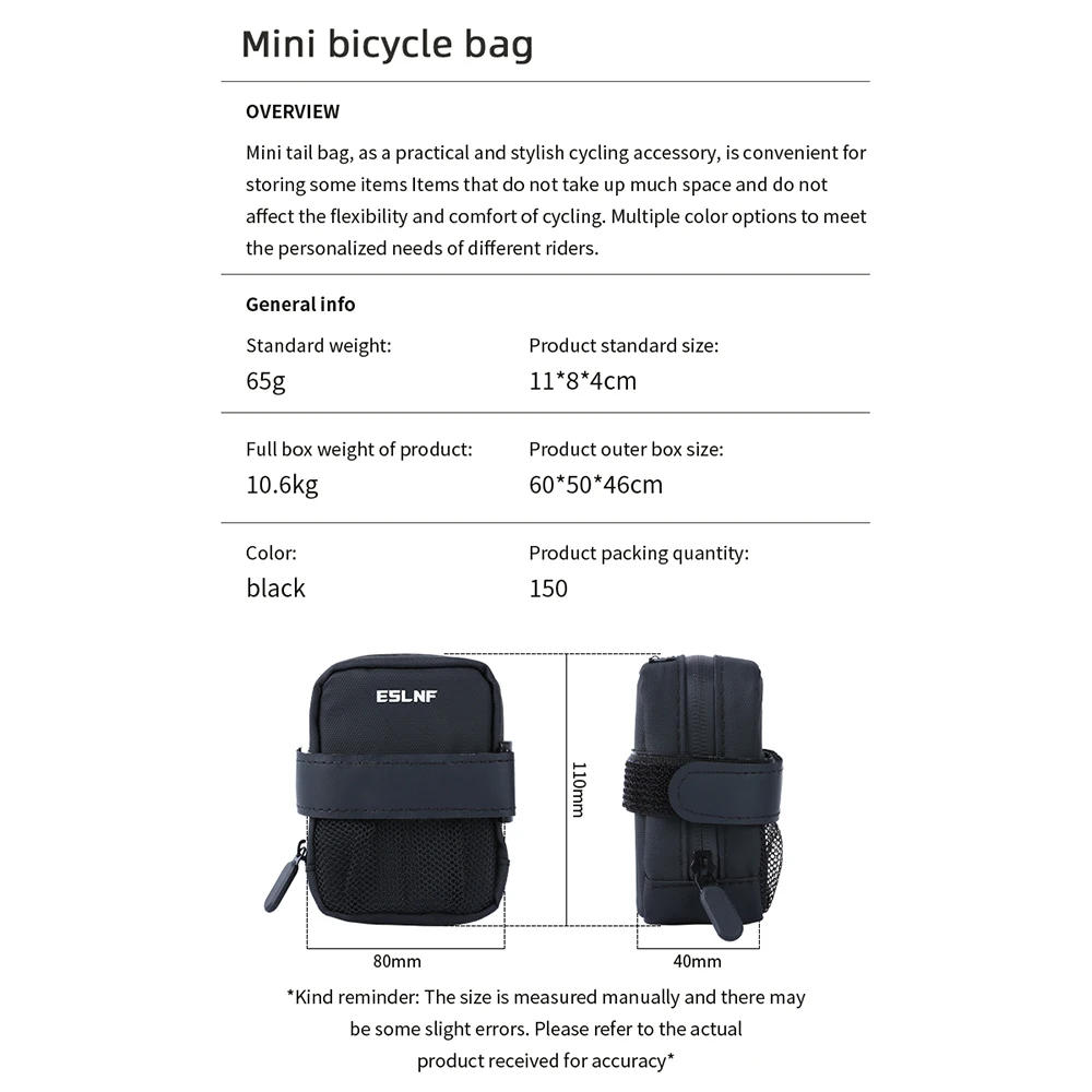 Description Picture 3 of itemSmall Bicycle Saddle Bag Portable Mini Mountain Bike Seat Bags Cycling Rear Bags Ultralight Road Bike Tail Bag Bike Accessories