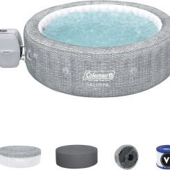 SaluSpa Sicily AirJet 7 Person Inflatable Hot Tub Round Portable Outdoor Spa with 180 Soothing AirJets and Insulated Cover Gray