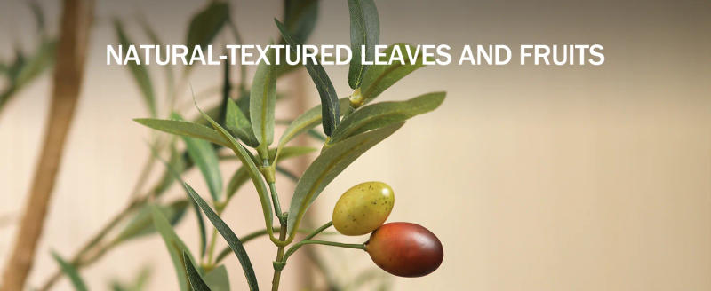 Description Picture 4 of itemArtificial Olive Tree Faux Silk Plant for Home Office Decor Indoor Fake Potted Tree with Natural Wood Trunk and Lifelike Fruits