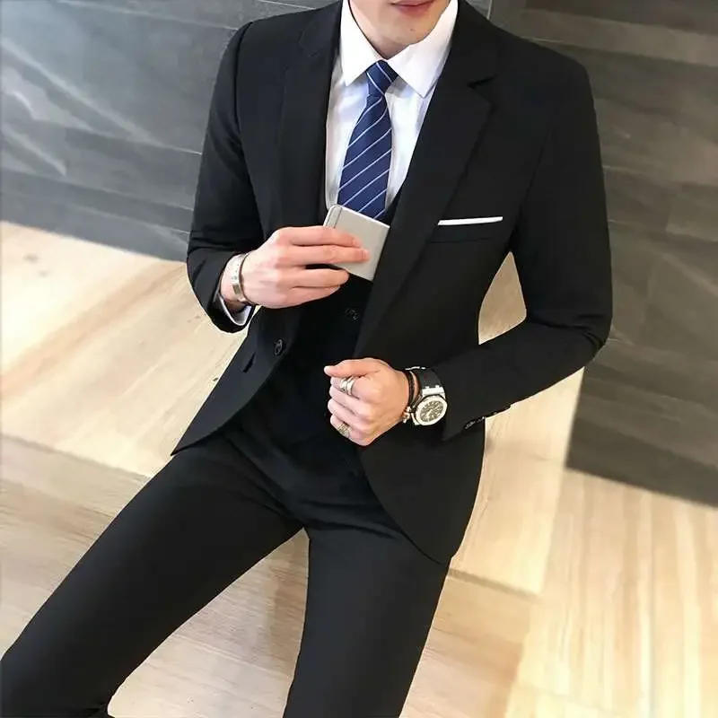 Description Picture 5 of item2023 New Costume Homme Blue Suit Men Suit Custom Korean Slim Men's Jacket Men's 3 Pieces Dress Suit (Jacket+Pants+Vest)