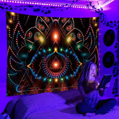 Black Light Tapestry UV Reactive Psychedelic Wall Hanging Hippie for Bedroom Dorm Individual Room Decoration