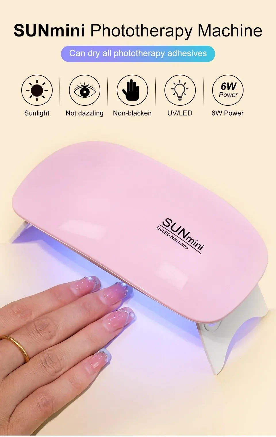 Description Picture 2 of item6W MINI Nail Art Machine LED Nail Gel Curing Lamp Light For Gel Polish Dryer 6Leds UV Nails Dryers Manicure Nail Art Tool 45,60S