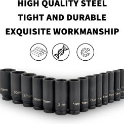 1/2" Drive Deep Impact Socket Set Drive Metric Wrench Black Socket Deep Impact Socket Pneumatic Wrench Head Tire Removal Tools