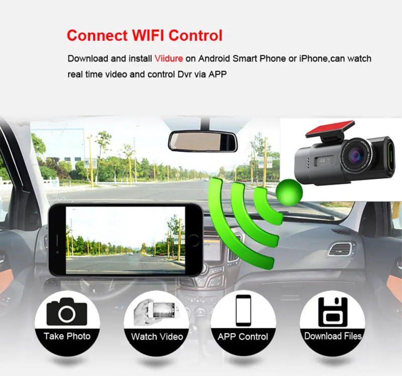 Description Picture 5 of itemE-ACE 4K Dashcam Mini Camera Recorder GPS Wifi 24H Parking Dual Lens With 1080P Rearview Camera Night Vision Black Box For Car
