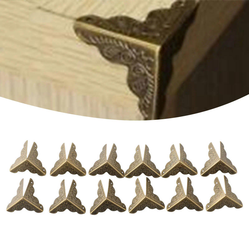 Description Picture 3 of item12pcs Antique Corner Brackets Metal Box Wooden Notebook Albums Four Sides Corner Guard Protectors Decorative Hardware Protection