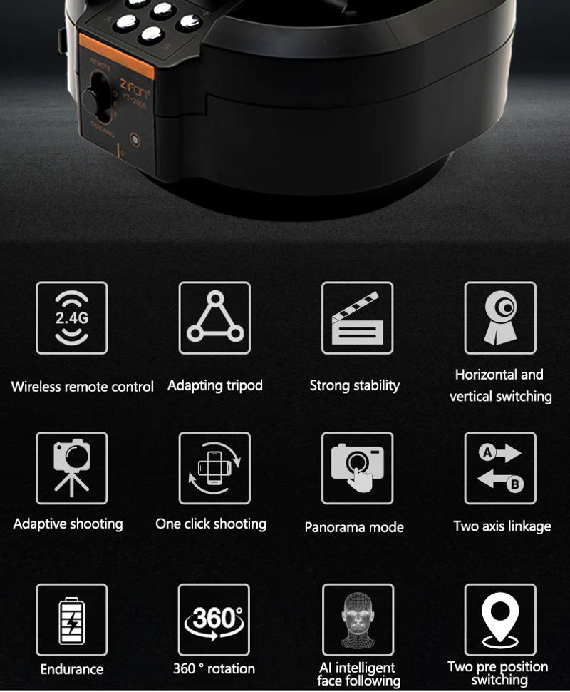 Description Picture 5 of itemYT-2000 AI Follow Track Auto Motorized Rotating Panoramic Head Pan Tilt Video Tripod Stabilizer for Smartphone Cameras
