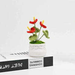 Artificial Anthurium Little Flowers Potted Fake Plants Bonsai Hand Woven Crafts For Home Table Bedroom Birthday Party Decoration