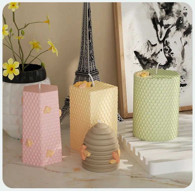 Description Picture 4 of itemDIY Honeycomb Candle Mold Aromatherapy Candle Plaster Mold 3D Beehive Silicone Resin Soap Mold Handmade Home Craft Decoration