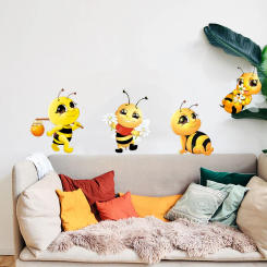 T166# Cute little Bee Cartoon Insect Wall Sticker Children's Bedroom Decoration Sticker Toilet Refrigerator Car Sticker