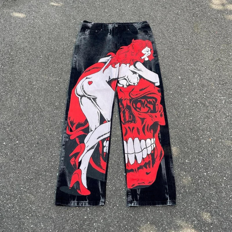 Description Picture 5 of itemY2K Baggy Jeans Harajuku 2000s Streetwear Vintage printing Oversized Hip Hop loose Jeans rock Gothic fashion Wide Trousers pants