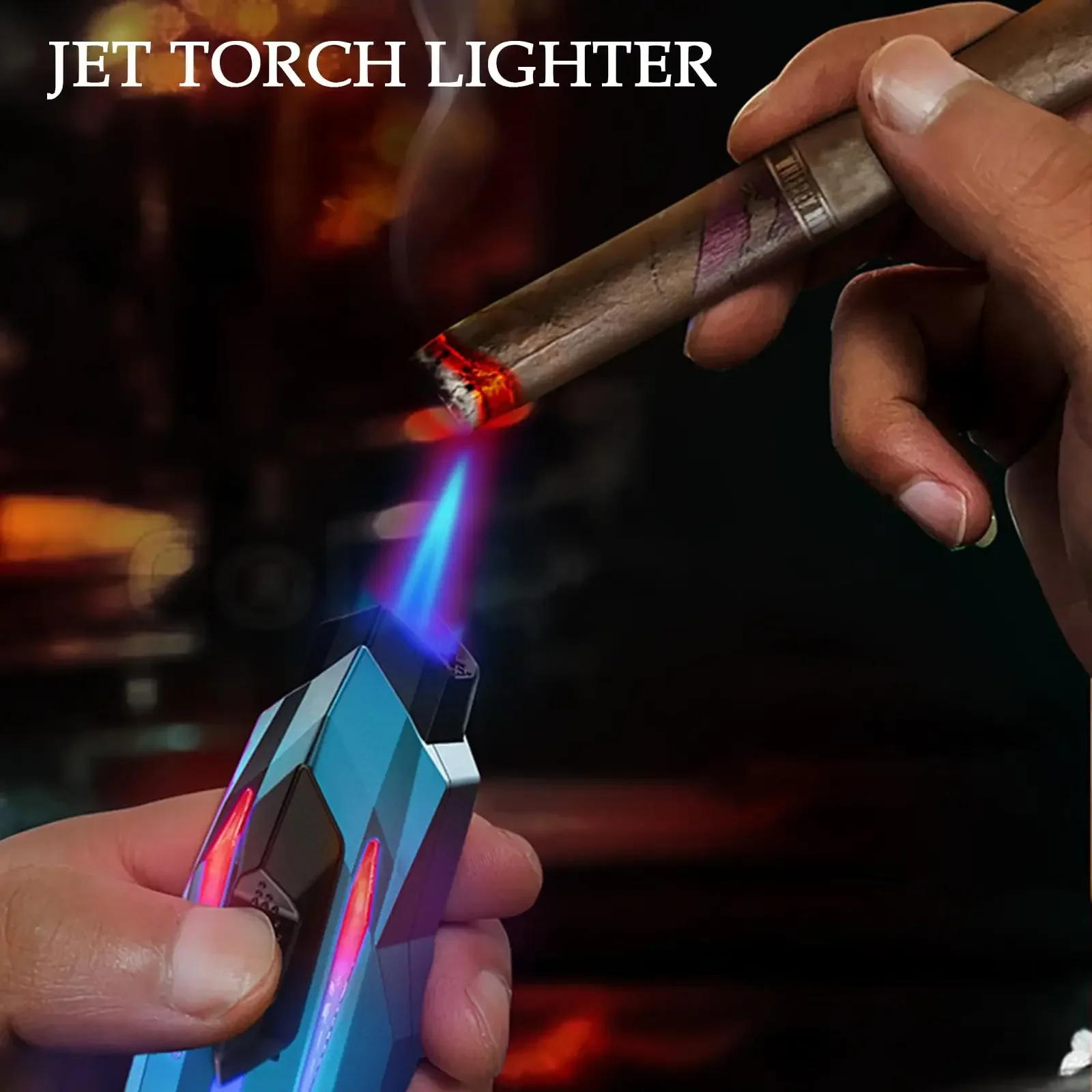 Description Picture 4 of itemWindproof LED Light Inflatable Lighter Jet Flame Butane Torch Adjustable Flame Lighter Cool Personalized Cigarette Accessories