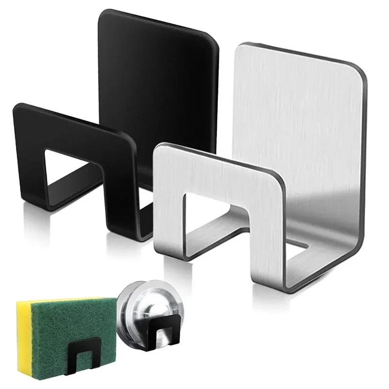 Description Picture 3 of itemStainless Steel Sink Tray Drainer Rack Kitchen Sink Sponge Holders Self Adhesive Hook Storage Holder Kitchen Wire Rag Organizer