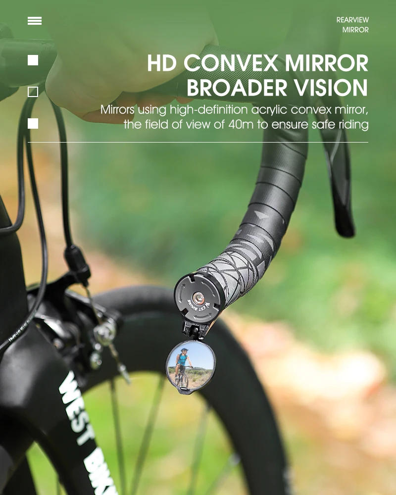 Description Picture 6 of itemWEST BIKING Bicycle Rearview Mirror Universal Adjustable Convex Mirrors Rotate Handlebar End Mirror MTB Road Bike Accessories