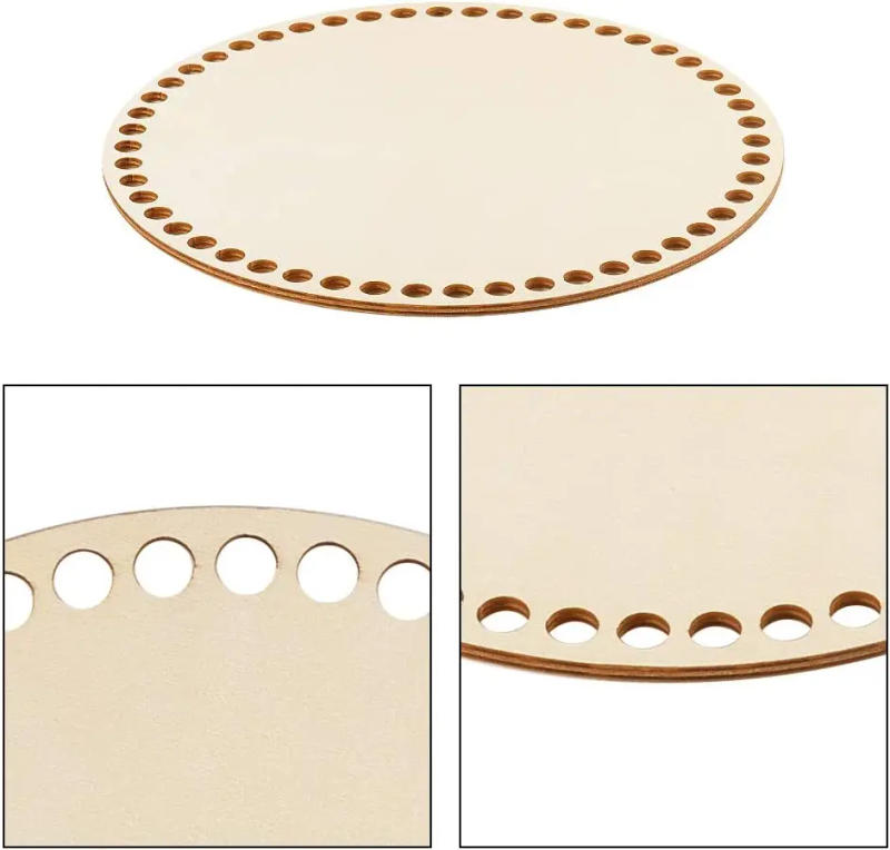 Description Picture 3 of item2Pcs Natural Wooden Basket Bottom Blank Solid Crochet Basket Wood Base for DIY Basket Weaving Supplies Craft Making Home Decorat