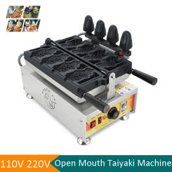 110V 220V Open Mouth Taiyaki Ice Cream Machine Korean Taiyaki Waffle Machine Open Mouth Fish Shaped Cake Making Pan Equipment