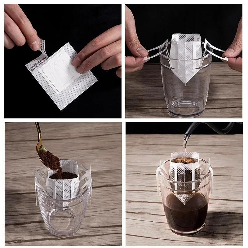 Description Picture 4 of item50/100/200PCS Coffee Filter Paper Bag Disposable Drip Coffee Bag Handle Portafilter Hanging Espresso Coffee Accessories Tea Tool