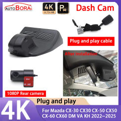 4K 2160P Plug and Play UHD Car Dash Cam DVR Camera Night Vision for Mazda CX-30 CX30 CX-50 CX50 CX-60 CX60 DM VA KH 2022~2025