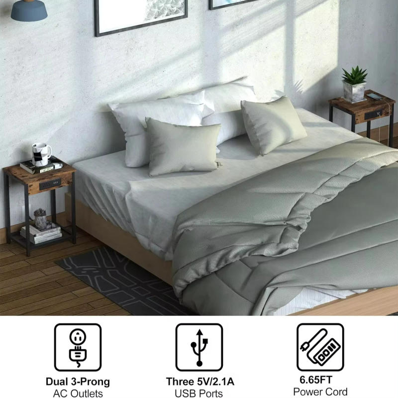 Description Picture 4 of itemSet of 2 Side End Table Nightstand w/USB Ports & Power Outlets Bedroom Office