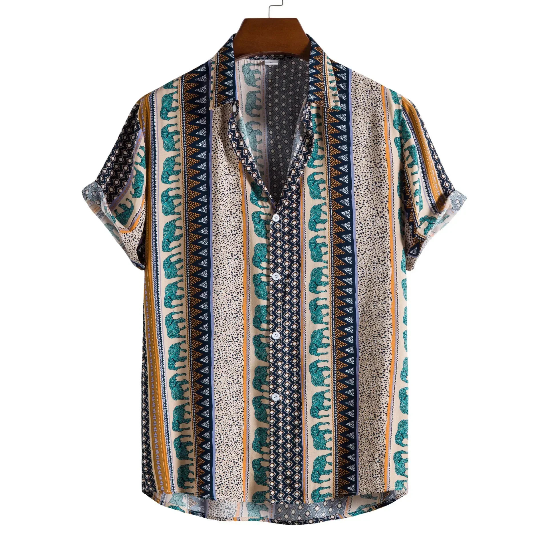 Description Picture 6 of itemHawaiian Casual Social Retro Shirt For Blouse Men Slim Vintage Stripe Short Sleeve Summer New Floral Print Beach Clothing Camisa