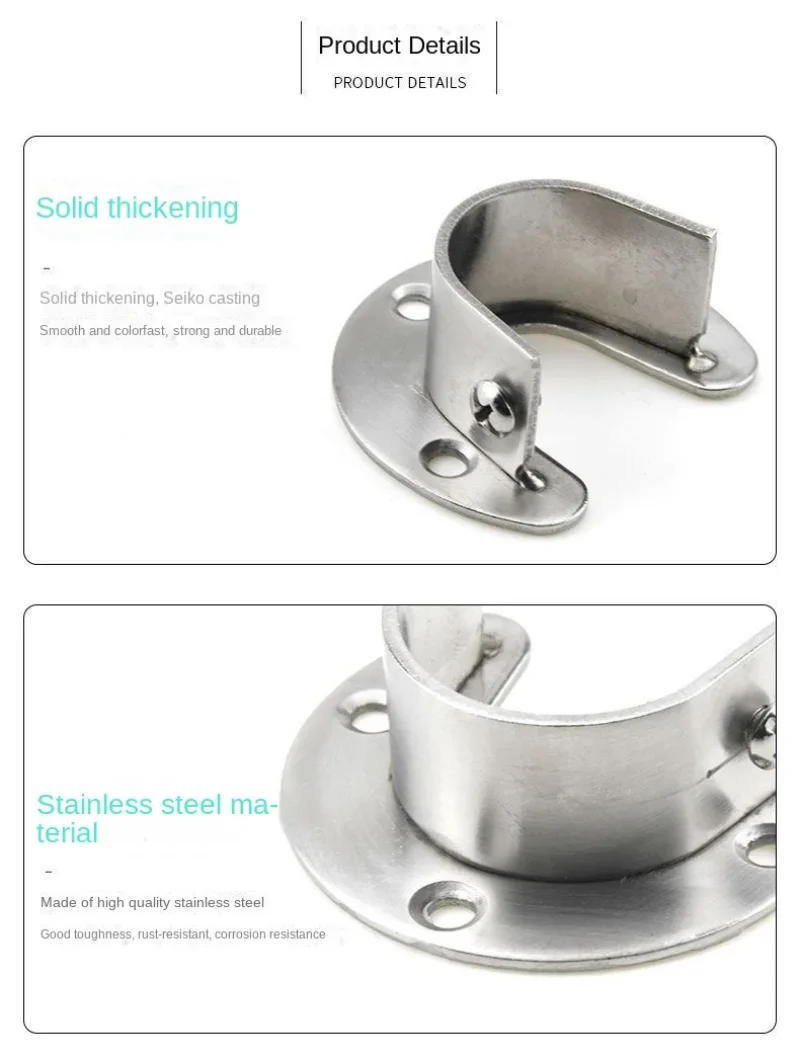 Description Picture 3 of itemStainless Steel Tube Holder Clothes Rod Wardrobe Clothes Holder Silver Round Tube Open Flange Seat Round Rod Tube