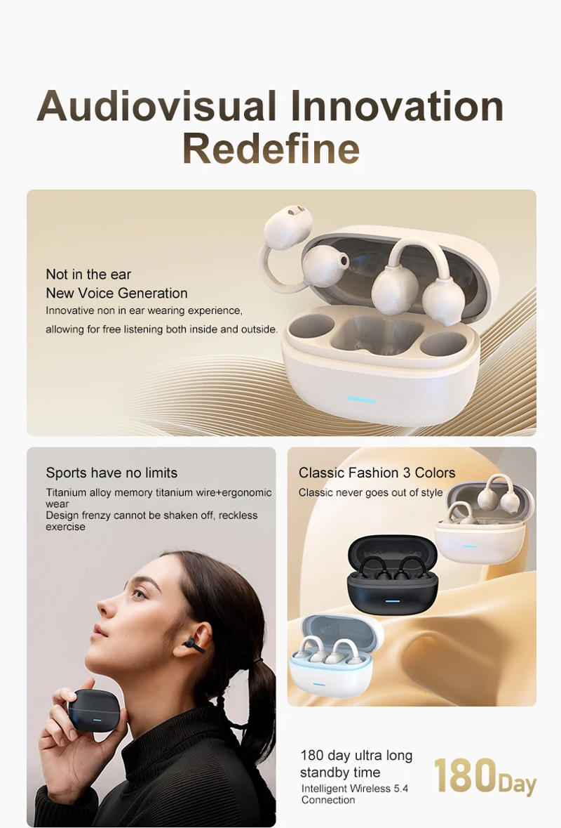 Description Picture 6 of itemOWS Ear Clip Translation Headphones Pearl Paint Fashion Earphone with Breathing Light Support 144 Languages Real Time Translator