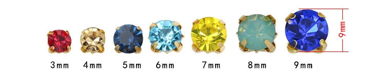 Description Picture 3 of item3/4/5/6mm Glass Round Sew-On Rhinestone Gold Claws Colorful AB Crystal Stones for Wedding Dress Clothes Apparel Crafts Trims