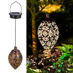 Solar Hanging Lanterns Outdoor Solar Lights Waterproof Iron Art Decorative Lanterns Water Drop Lamp Hollow Projection Lamp