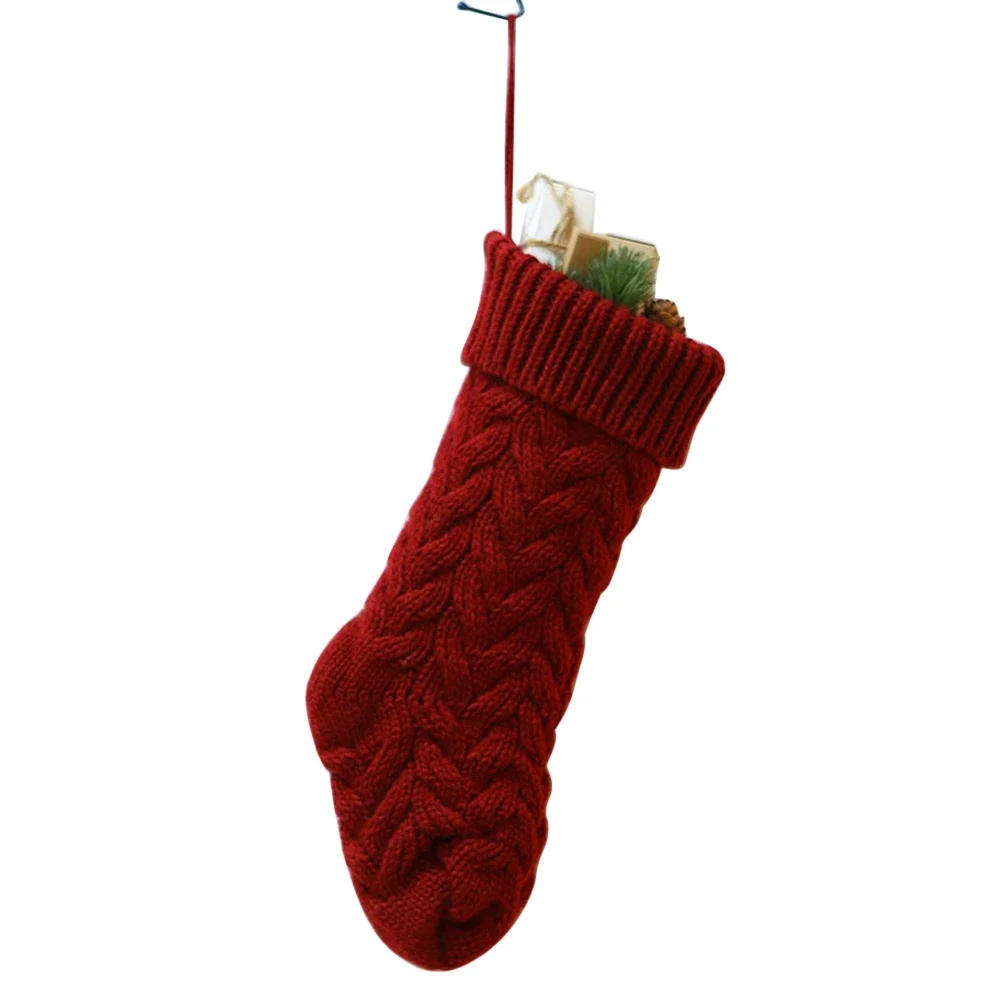 Description Picture 5 of item1pc Christmas Knitted Stockings Decor Festival Gift Bag Fireplace Xmas Tree Hanging Ornaments Red White Christmas Sock