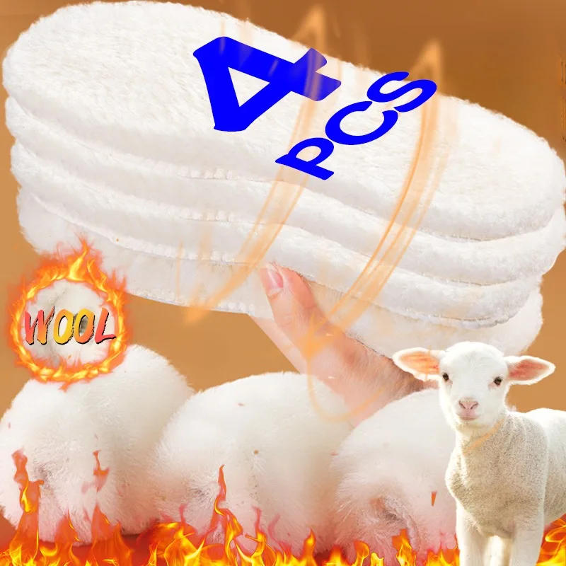 Description Picture 2 of item2/4Pcs Self Heated Wool Insoles Women Men Winter Thicken Warm Natural Lamb Fleece Insoles Cashmere Thermal Real Wool Shoe Pads