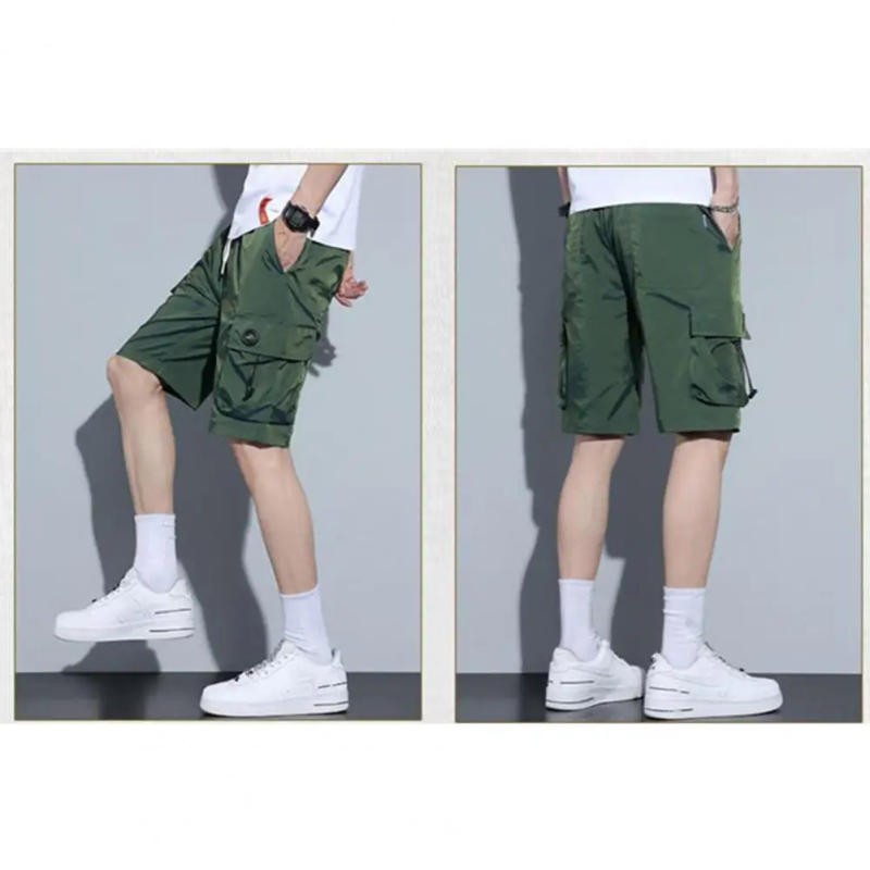Description Picture 3 of itemMen Summer Shorts Elastic Waist Adjustable Drawstring Ice Silk Casual Shorts Wide Leg Gradient Color Multi Pockets Cargo Shorts