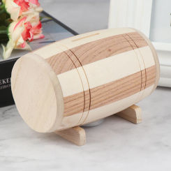 1PCS Wooden Money Box Piggy Bank Money Box Savings Wine Barrel Wood Piggy Bank