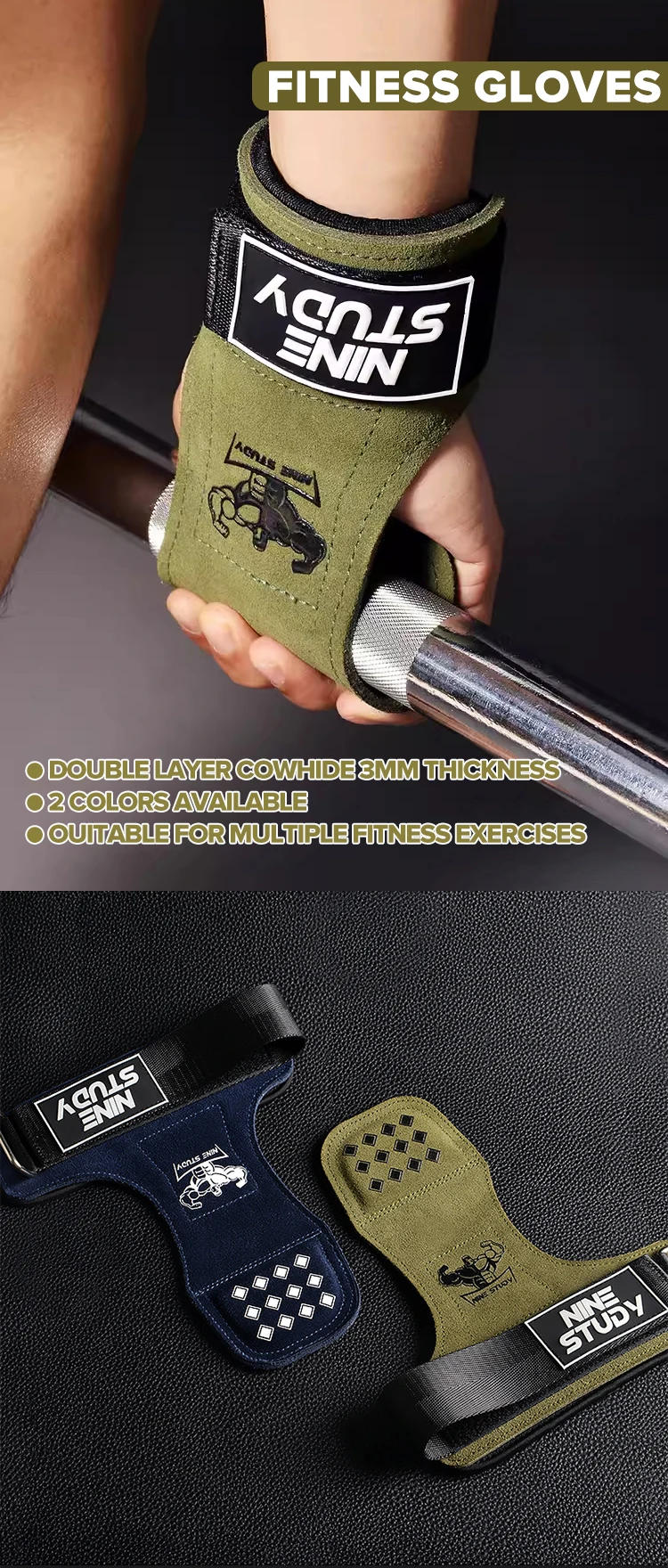Description Picture 3 of itemCowhide Training Sport Gloves Gym Fitness Gloves Straps Grips Anti-Skid Weight Lifting Pads Protection Deadlift Workout Exercise