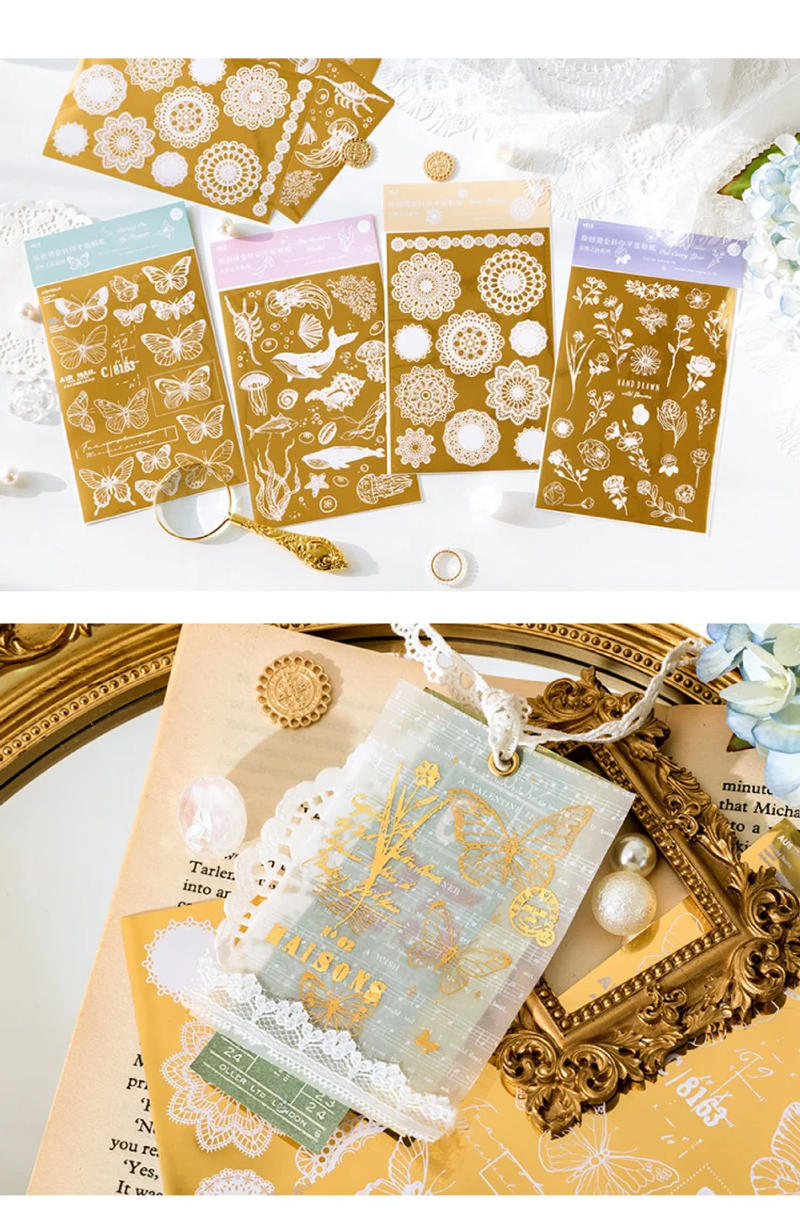 Description Picture 4 of item2pcs Foil Rub on Stickers Scrapbooking Vintage Transfer Sticker Aesthetic Lace Butterfly Pattern DIY Handwork Craft Supplies
