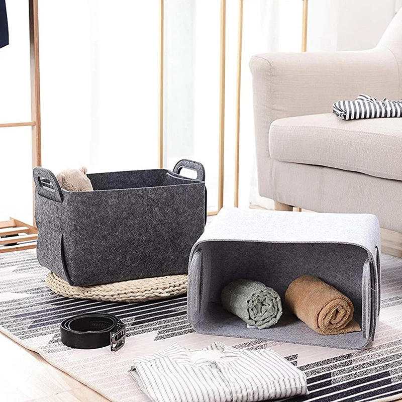 Description Picture 6 of itemFoldable Felt Storage Basket Laundry Basket Desktop Sundries Underwear Toy Storage Box Cosmetic Book Stationery Container Basket