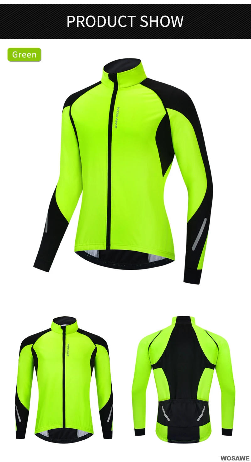 Description Picture 4 of itemWOSAWE Men Winter Cycling Jackets Thermal MTB Bicycle Running Jacket Windproof Breathable Reflective Softshell Windbreaker