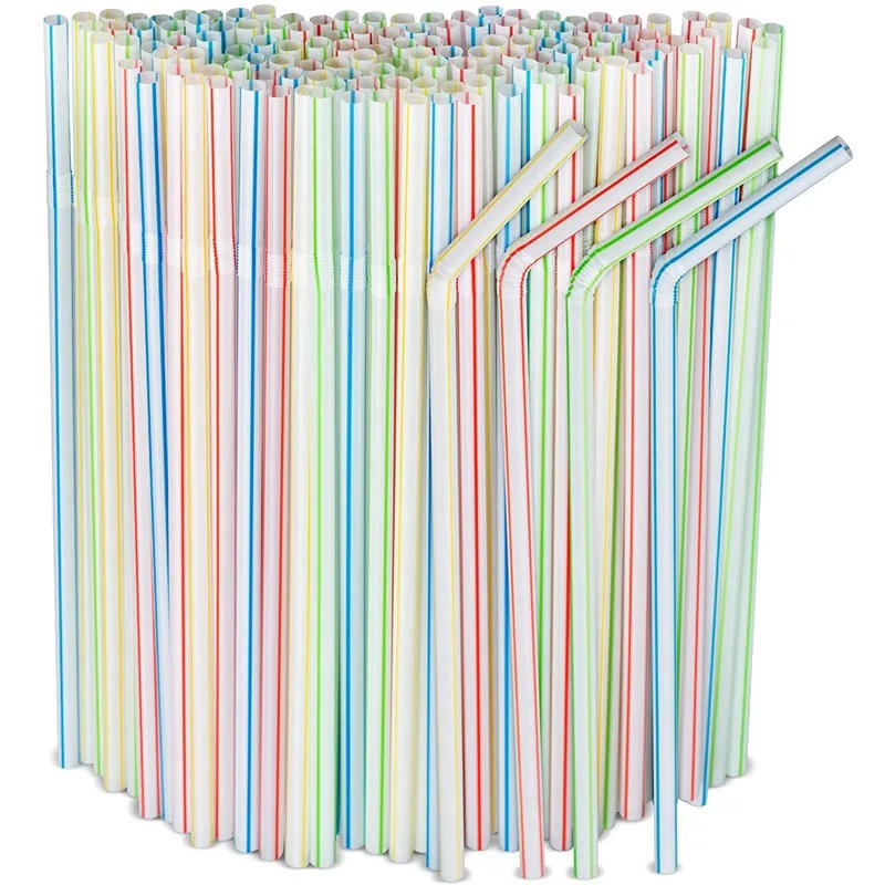 Description Picture 3 of item100/500Pcs Disposable Straw Flexible Milk Bubble Tea Plastic Drinking Straws Wedding Birthday Party Kitchen Bar Drinks Supplies