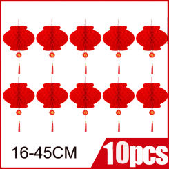 10pcs Traditional Plastic Chinese Red Paper Honeycomb Lantern Reusable Spring Festival Pendant New Year Home Wall Hanging Decor
