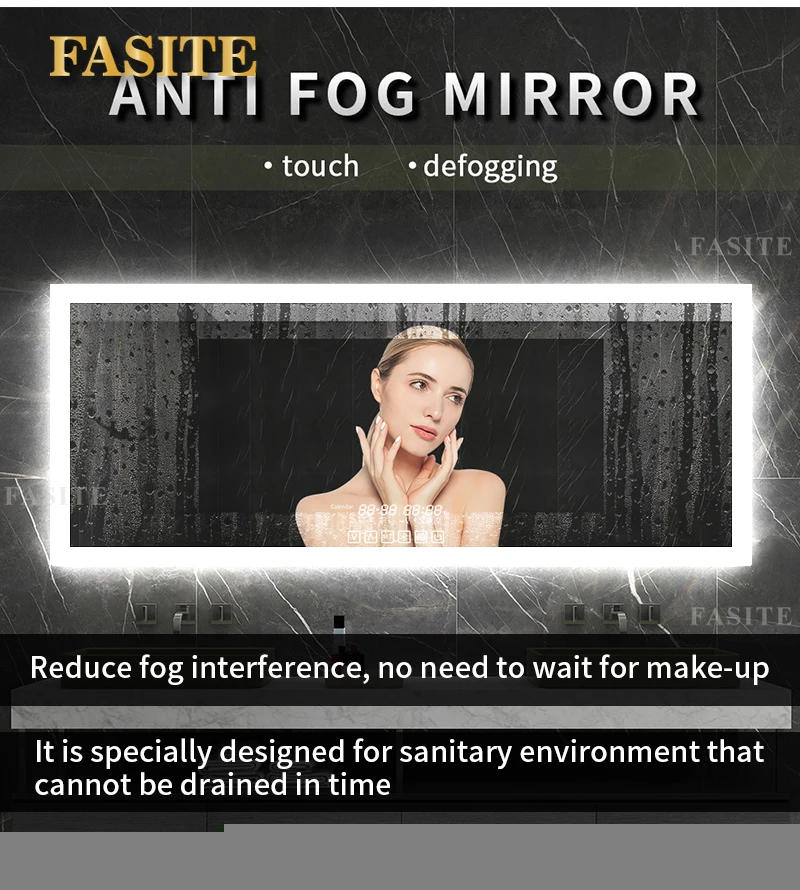 Description Picture 6 of itemFogless Smart Bathroom Mirror With Bluetooth Speaker Aesthetic Shower Nordic Touch Control Led Lighting Makeup Home Decor WWHYH