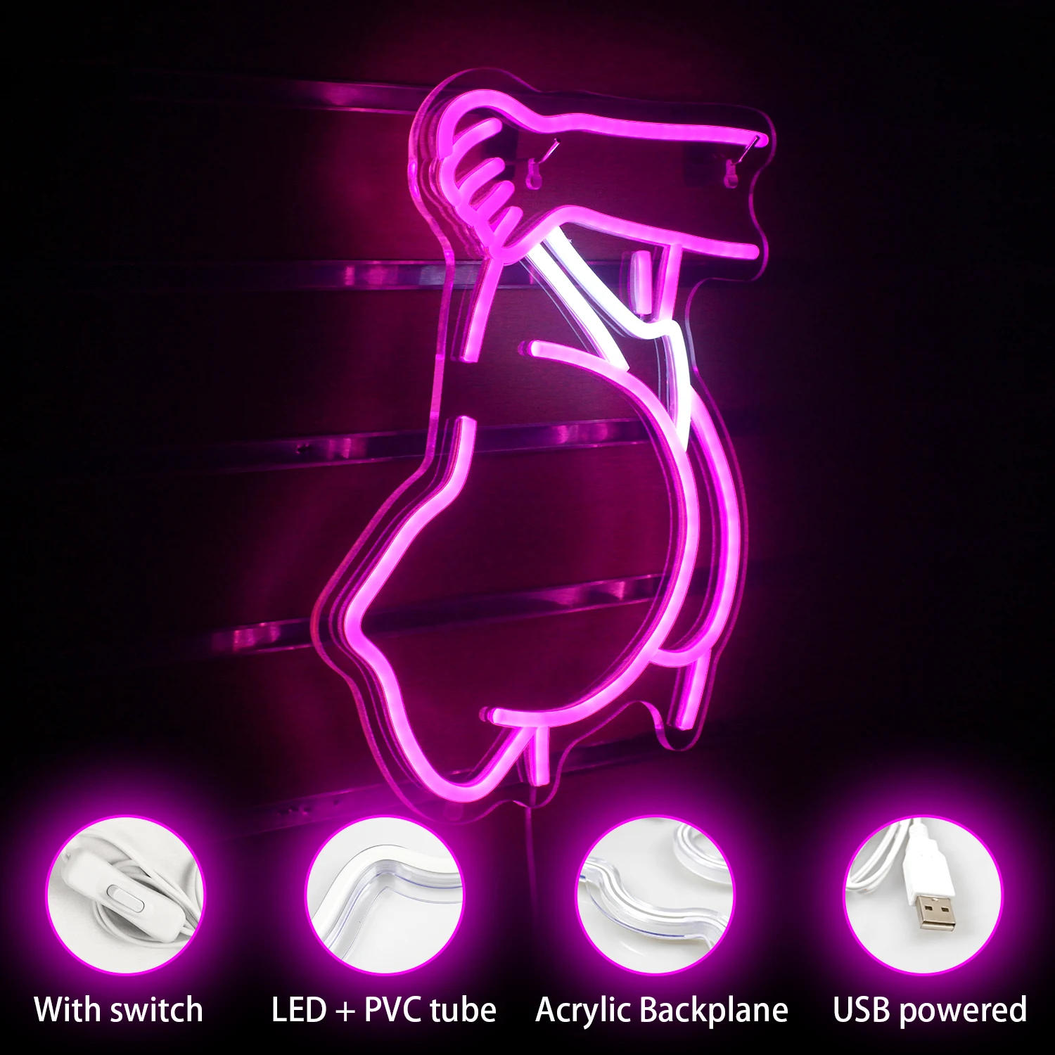 Description Picture 5 of itemWoman Ass Naked Neon Led Sign Sexy Pink Half Body LED Lights Hanging Wall Decor Bar Shop Party Club Home Bedroom USB Power Lamp
