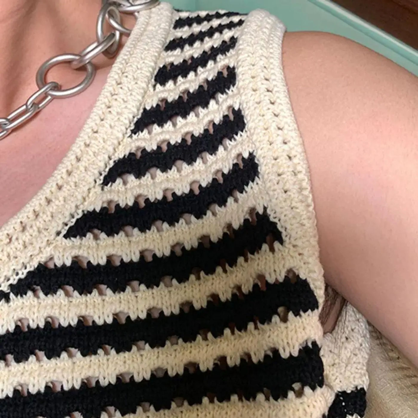 Description Picture 6 of itemCrew Neck Tee Men's Striped Print Knitted Summer Vest Casual Sleeveless Pullover for Sports Streetwear Breathable Round Neck