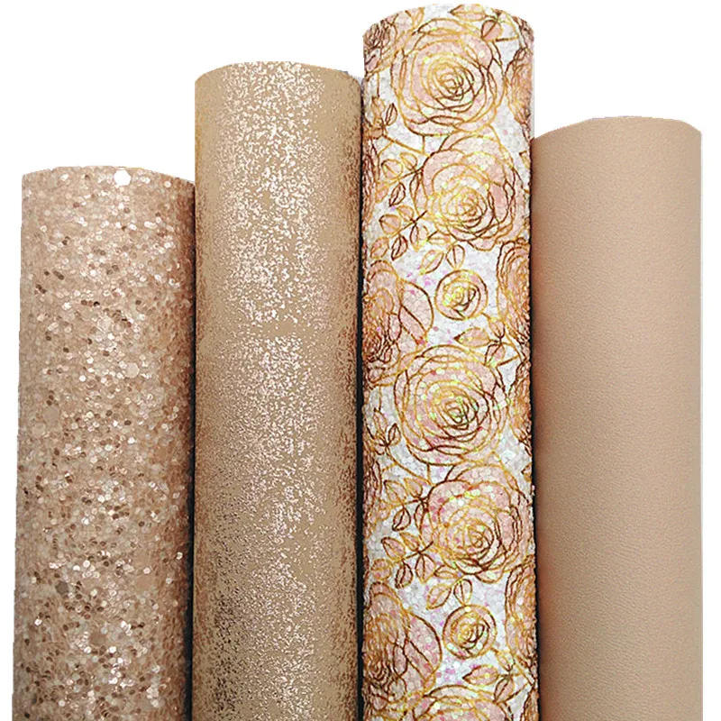 Description Picture 2 of itemNude Chunky Glitter Leather Roses Custom Leather Metallic Synthetic Leather Vinyl Leather Sheets For Bows DIY 21x29CM Q835