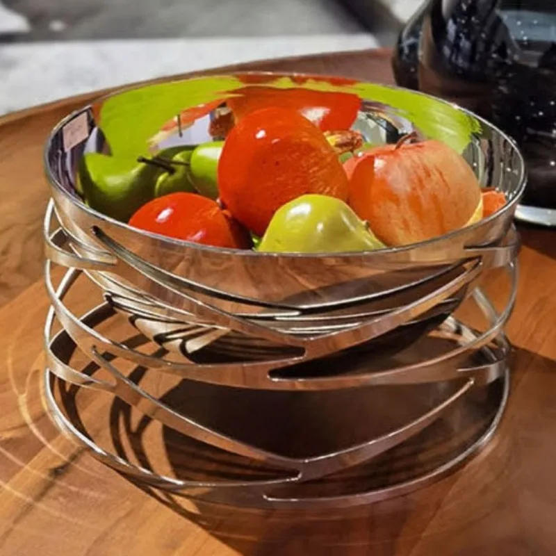 Description Picture 6 of itemModern Hollow Stainless Steel Round Fruit Plate Household Living Room Table Storage Plate Desktop Decorative Tray Ornament