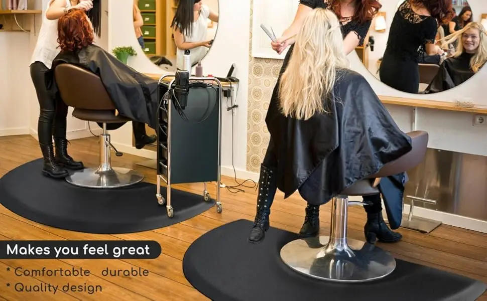 Description Picture 2 of itemMat 3'x5' Barber Shop Anti-Fatigue Salon Chair Mat - Black Semi Circle Salon mats for Hair Stylist - 1/2" Thick Comfort Sa
