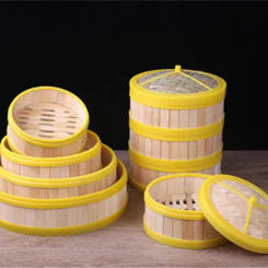 Bamboo wooden Steamer Kitchen Cookware Fish Rice Dim Sum Basket Rice Cooker With Lid food stuffed bun steamer 12” bamboo steamer