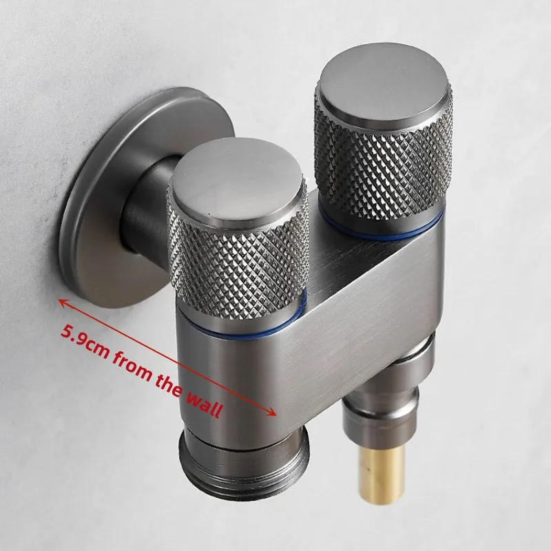 Description Picture 6 of itemMini Multi-function Faucet Brass One In Two Out Triangle Valve Angle Switch G1/2"Male Thread Stop Valve Washing Machine Gray Tap