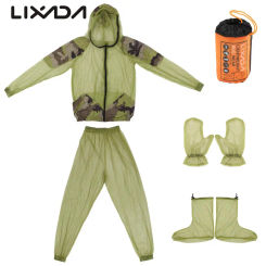 Lixada Outdoor Mosquito Repellent Suit Bug Jacket Mesh Hooded Suits Fishing Jacket Insect Protective Mesh Shirt Gloves Pants