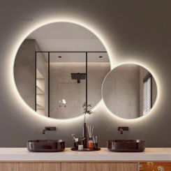 Modern Wall Mounted Bath Mirrors LED Bathroom Makeup Mirror with Ligh Designer Smart Mother-and-child Circular Decorative Mirror