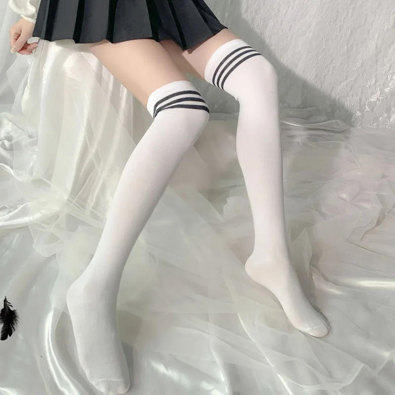 Description Picture 2 of itemSexy Black White Striped Long Socks Women Over Knee Thigh High Socks Over The Knee Stockings For Ladies Girls Warm Knee Socks