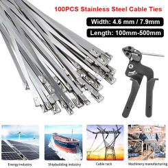 100 Pcs Stainless Steel Cable Ties Reusable Self-sealing Fastening Ring Cable Tie Multi-Purpose Metal Hardware Cable Organizer
